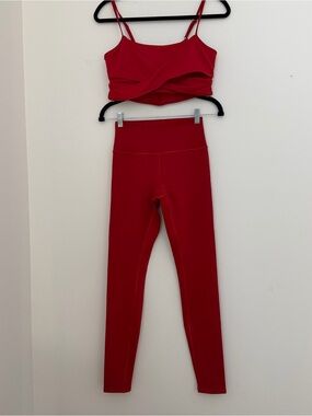 ALO Yoga Red High-Waist Leggings with Matching Red Twist Sports Bra-Never Worn